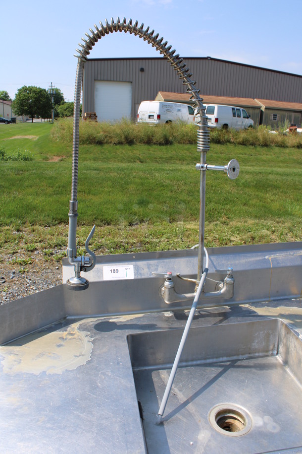 Stainless Steel Commercial Right Side Dirty Side Dishwasher Table w/ Sink Bay, Handles and Spray Nozzle Attachment. 60x30x43. Bay 20x20x5 - Image 3 of 5