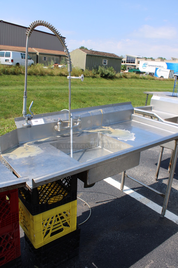 Stainless Steel Commercial Right Side Dirty Side Dishwasher Table w/ Sink Bay, Handles and Spray Nozzle Attachment. 60x30x43. Bay 20x20x5 - Image 4 of 5