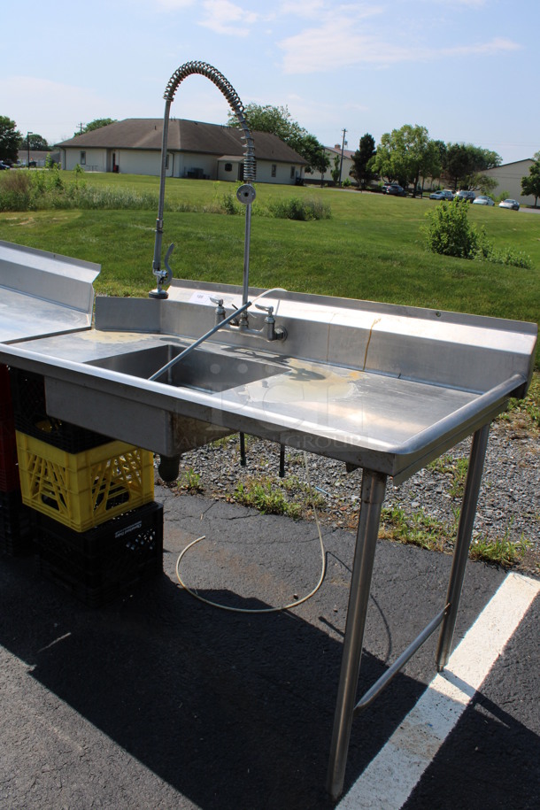 Stainless Steel Commercial Right Side Dirty Side Dishwasher Table w/ Sink Bay, Handles and Spray Nozzle Attachment. 60x30x43. Bay 20x20x5 - Image 5 of 5