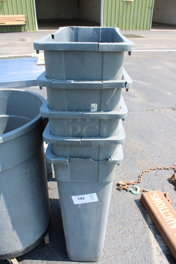 5 Gray Poly Slim Jim Trash Cans. 11x20x30. 5 Times Your Bid!