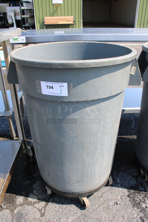 Gray Poly Trash Can on Dolly. 26x23x33 - Image 1 of 3