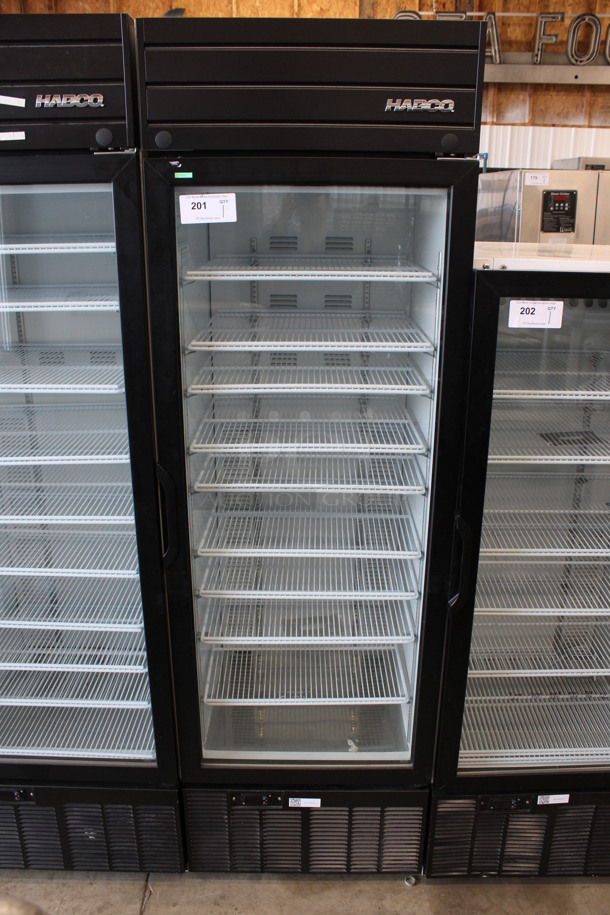 2019 Habco Model SE18 Metal Commercial Single Door Reach In Cooler Merchandiser w/ Poly Coated Racks. 115 Volts, 1 Phase. 24x24x79. Tested and Working!