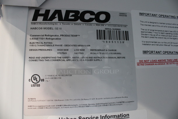 2019 Habco Model SE18 Metal Commercial Single Door Reach In Cooler Merchandiser w/ Poly Coated Racks. 115 Volts, 1 Phase. 24x24x79. Tested and Working! - Image 5 of 6