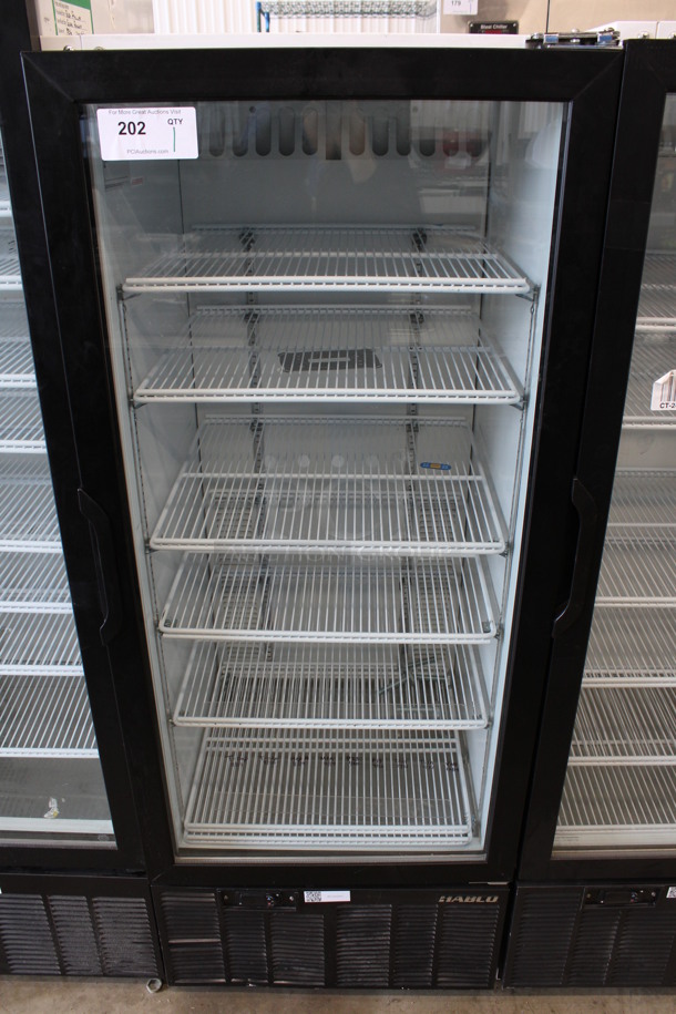 2013 Habco Model SE12 Metal Commercial Single Door Reach In Cooler Merchandiser w/ Poly Coated Racks. 115 Volts, 1 Phase. 24x24x62. Tested and Working!