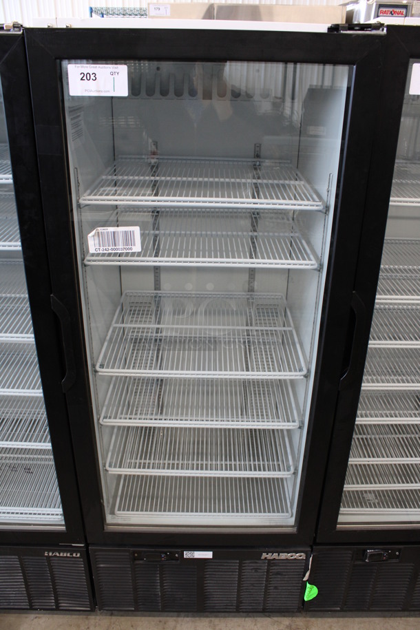 2013 Habco Model SE12 Metal Commercial Single Door Reach In Cooler Merchandiser w/ Poly Coated Racks. 115 Volts, 1 Phase. 24x24x62. Tested and Working!