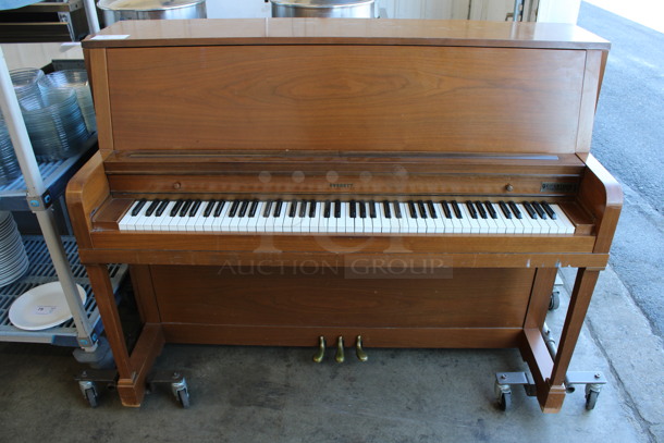 Everett Wooden Piano on Piano Dolly. 70x29x46 - Image 1 of 6