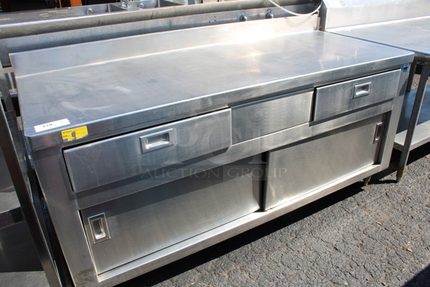 Stainless Steel Commercial Counter w/ 2 Drawers, 2 Doors, Undershelf and Back Splash. 72x30x38