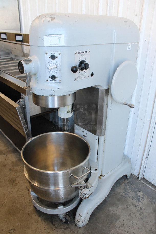 STUNNING! Hobart Model H600T Metal Commercial Floor Style 60 Quart Planetary Mixer w/ Stainless Steel Mixing Bowl and Bowl Dolly. 208 Volts, 3 Phase. 30x40x56 Tested and Working!