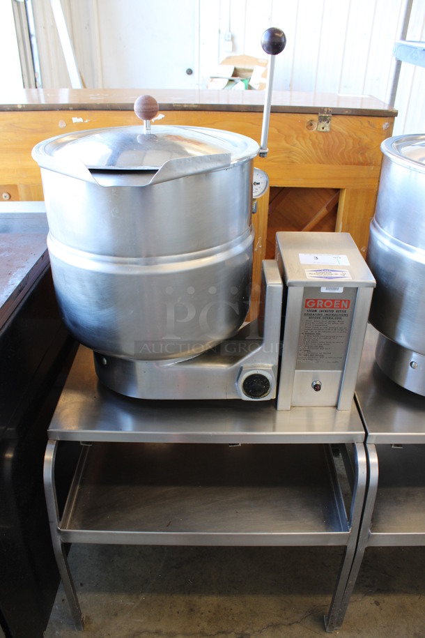 GLORIOUS! Groen Model TDB/4-40 Stainless Steel Commercial Electric Powered Floor Style 40 Quart Tilting Kettle. 480 Volts, 3 Phase. 27x24x54