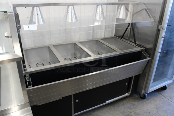Stainless Steel Commercial Electric Powered 4 Bay Steam Table w/ Sneeze Guard, 4 Lamps and Tray Slide on Commercial Casters. 125/250 Volts, 1 Phase. 60x36x58 - Image 3 of 7