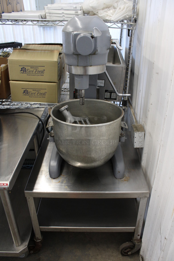 Hobart Model A-200 Metal Commercial Countertop 20 Quart Planetary Mixer w/ Stainless Steel Mixing Bowl and Paddle Attachment on Stainless Steel Equipment Stand. 115 Volts, 1 Phase. 18x23x30, 24x24x21. Tested and Working! - Image 2 of 7