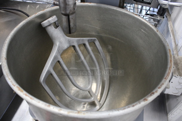 Hobart Model A-200 Metal Commercial Countertop 20 Quart Planetary Mixer w/ Stainless Steel Mixing Bowl and Paddle Attachment on Stainless Steel Equipment Stand. 115 Volts, 1 Phase. 18x23x30, 24x24x21. Tested and Working! - Image 5 of 7