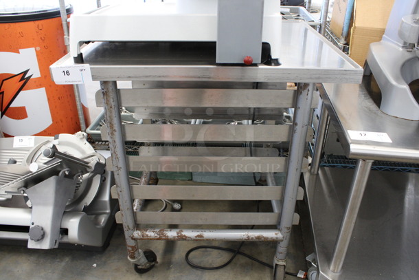 Stainless Steel Commercial Table w/ Lower Pan Rack on Commercial Casters. 27.5x31x34
