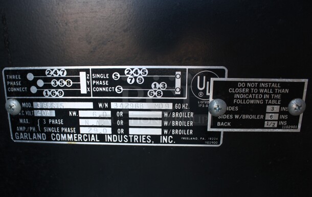 Garland Model 36ES15 Metal Commercial Electric Powered Flat Top Griddle. 208 Volts, 3 Phase. 18x36x37 - Image 6 of 7