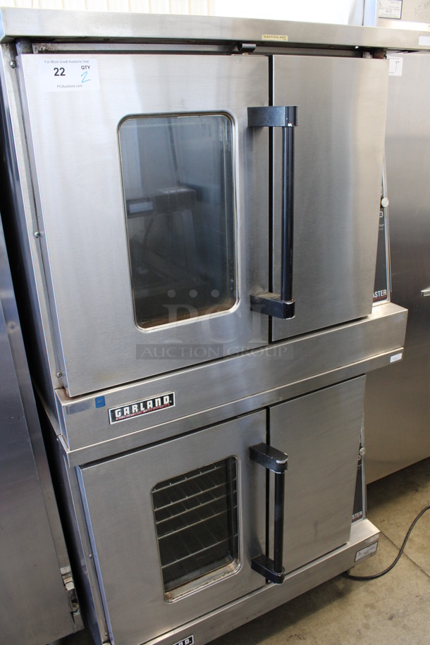 2 FANTASTIC! Garland Stainless Steel Commercial Natural Gas Powered Full Size Convection Oven w/ View Through Door, Solid Door and Metal Oven Racks. 38x39x71. 2 Times Your Bid!