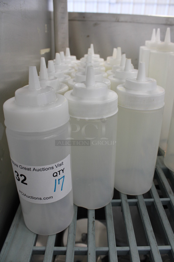 17 Clear Poly Condiment Bottles. 2.75x2.75x8. 17 Times Your Bid! - Image 1 of 3