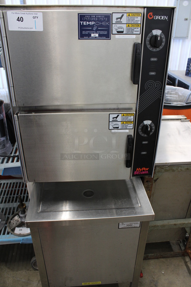 Groen Hyper Steam Stainless Steel Commercial Electric Powered Double Deck Steam Cabinet. 480 Volts, 3 Phase. 21.5x35x60