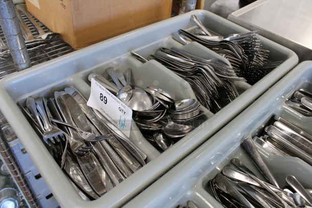 ALL ONE MONEY! Lot of Metal Forks, Spoons and Knives in Gray 4 Compartment Silverware Caddy. 11.5x20.5x3.5 - Image 4 of 4