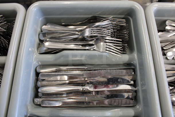 ALL ONE MONEY! Lot of Metal Forks, Spoons and Knives in Gray 4 Compartment Silverware Caddy. 11.5x20.5x3.5 - Image 2 of 4