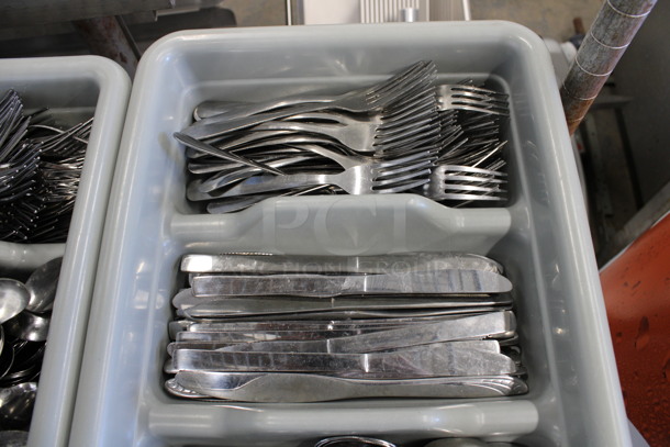 ALL ONE MONEY! Lot of Metal Forks, Spoons and Knives in Gray 4 Compartment Silverware Caddy. 11.5x20.5x3.5 - Image 2 of 4