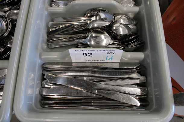 ALL ONE MONEY! Lot of Metal Forks, Spoons and Knives in Gray 4 Compartment Silverware Caddy. 11.5x20.5x3.5 - Image 3 of 4