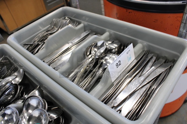 ALL ONE MONEY! Lot of Metal Forks, Spoons and Knives in Gray 4 Compartment Silverware Caddy. 11.5x20.5x3.5 - Image 4 of 4