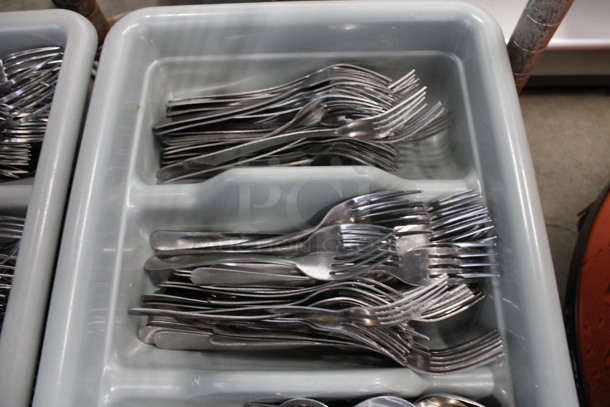 ALL ONE MONEY! Lot of Metal Forks, Spoons and Knives in Gray 4 Compartment Silverware Caddy. 11.5x20.5x3.5 - Image 2 of 4