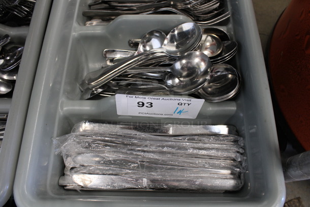 ALL ONE MONEY! Lot of Metal Forks, Spoons and Knives in Gray 4 Compartment Silverware Caddy. 11.5x20.5x3.5 - Image 3 of 4