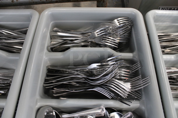 ALL ONE MONEY! Lot of Metal Forks, Spoons and Knives in Gray 4 Compartment Silverware Caddy. 11.5x20.5x3.5 - Image 2 of 4
