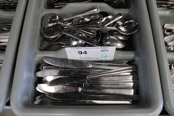 ALL ONE MONEY! Lot of Metal Forks, Spoons and Knives in Gray 4 Compartment Silverware Caddy. 11.5x20.5x3.5 - Image 3 of 4