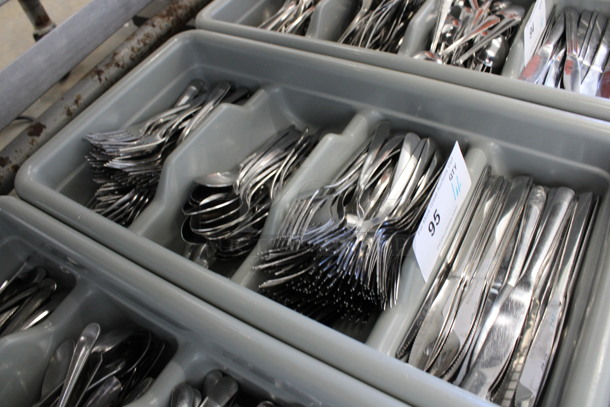 ALL ONE MONEY! Lot of Metal Forks, Spoons and Knives in Gray 4 Compartment Silverware Caddy. 11.5x20.5x3.5 - Image 4 of 4