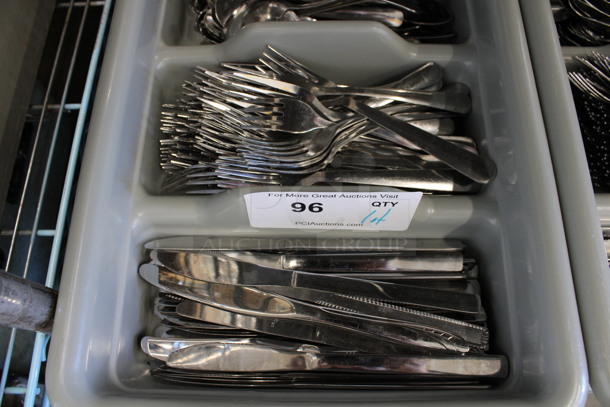 ALL ONE MONEY! Lot of Metal Forks, Spoons and Knives in Gray 4 Compartment Silverware Caddy. 11.5x20.5x3.5 - Image 3 of 4