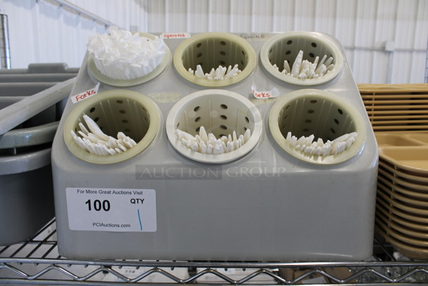 Gray Poly Countertop Silverware Holder w/ 6 Drop Ins. 15x11x11 - Image 1 of 3