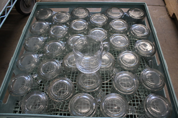 32 Glass Mugs in Dish Caddy. 4.5x3.5x3.5. 32 Times Your Bid! - Image 2 of 2