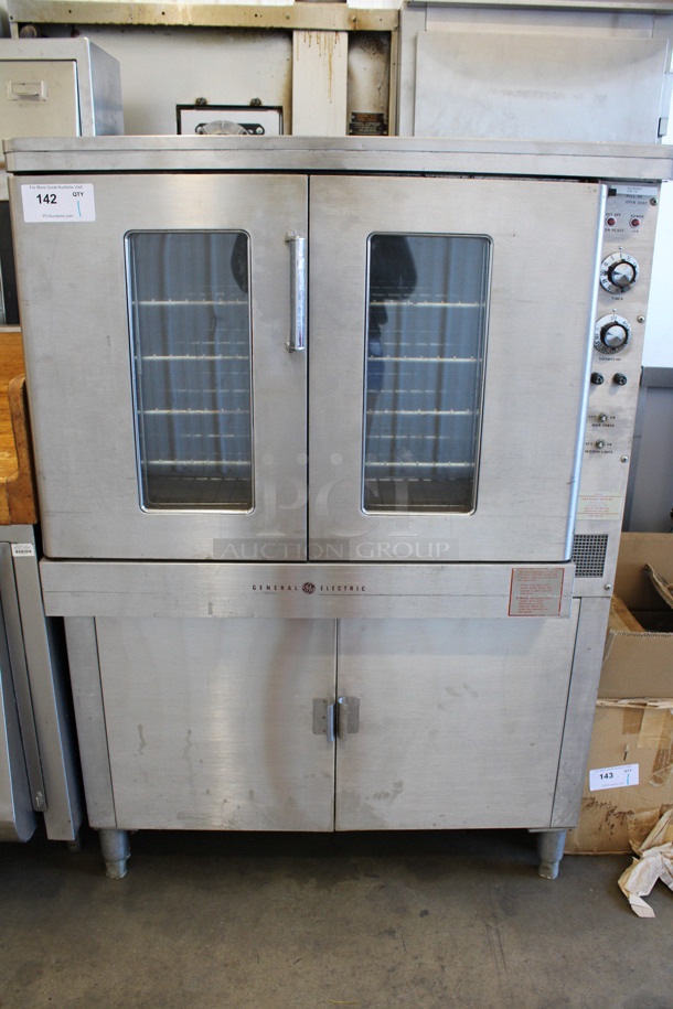 General Electric Stainless Steel Commercial Electric Powered Full Size Convection Oven w/ View Through Doors, Metal Oven Racks, Thermostatic Controls and Lower Pan Rack. 480 Volts, 3 Phase. 38x36x57 - Image 2 of 8