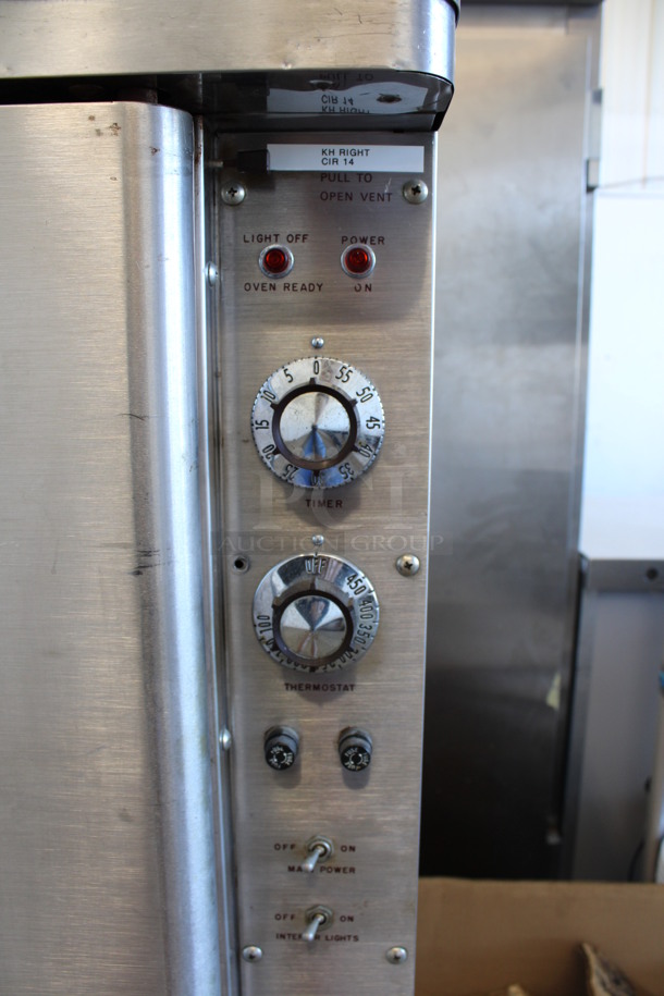 General Electric Stainless Steel Commercial Electric Powered Full Size Convection Oven w/ View Through Doors, Metal Oven Racks, Thermostatic Controls and Lower Pan Rack. 480 Volts, 3 Phase. 38x36x57 - Image 6 of 8