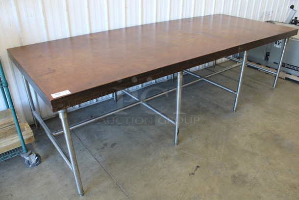 Wood Pattern Table on Metal Legs. 120x48x34