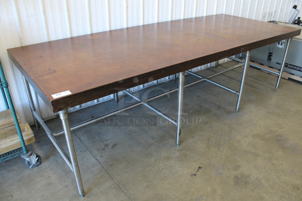 Wood Pattern Table on Metal Legs. 120x48x34 - Image 1 of 3