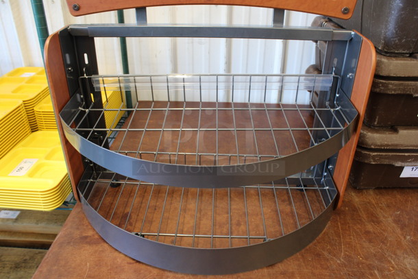 Wood Pattern and Metal Countertop 2 Tier Display Rack Merchandiser. 26x14x26 - Image 3 of 4