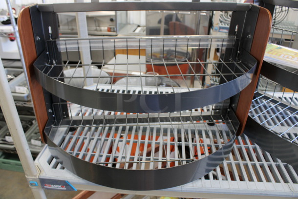 Wood Pattern and Metal Countertop 2 Tier Display Rack Merchandiser. 26x14x26 - Image 3 of 3