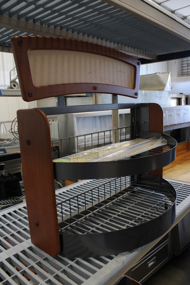 Wood Pattern and Metal Countertop 2 Tier Display Rack Merchandiser. 26x14x26 - Image 3 of 3