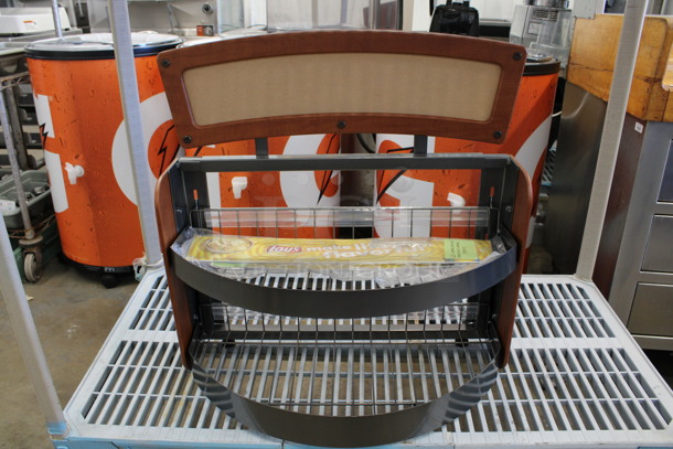 Wood Pattern and Metal Countertop 2 Tier Display Rack Merchandiser. 26x14x26 - Image 1 of 3