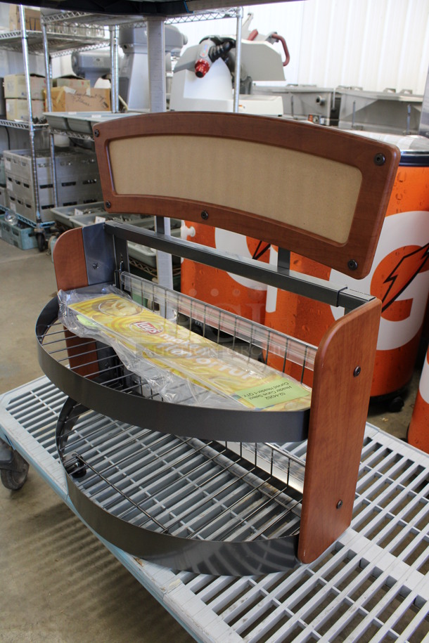 Wood Pattern and Metal Countertop 2 Tier Display Rack Merchandiser. 26x14x26 - Image 2 of 3