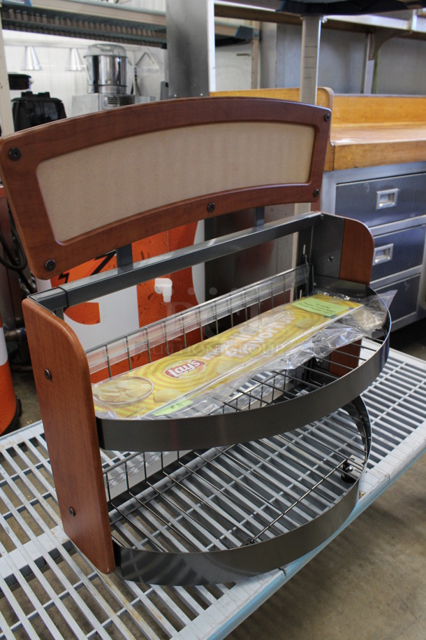 Wood Pattern and Metal Countertop 2 Tier Display Rack Merchandiser. 26x14x26 - Image 3 of 3