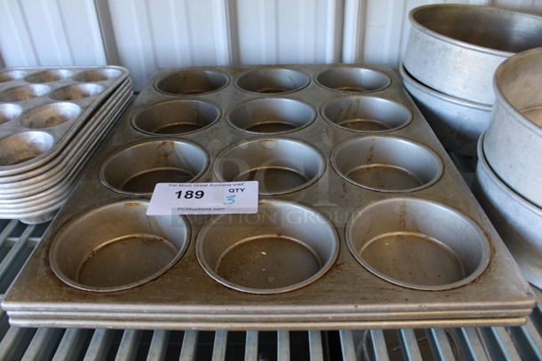 3 Metal 12 Cup Muffin Baking Pans. 15.5x20.5x2. 3 Times Your Bid!