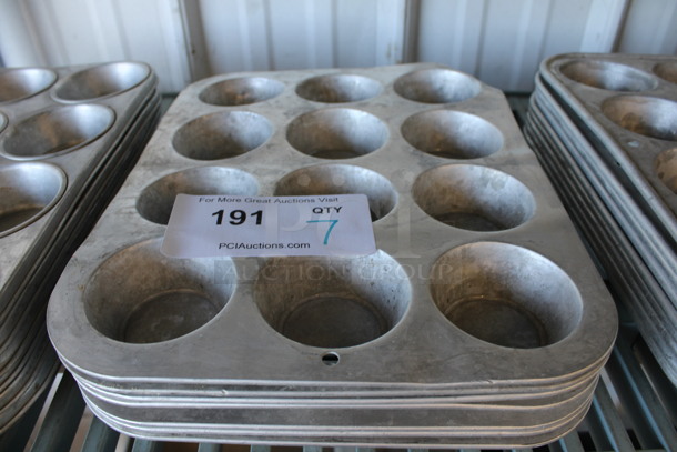 7 Metal 12 Cup Muffin Baking Pans. 10x13x2. 7 Times Your Bid! - Image 1 of 2