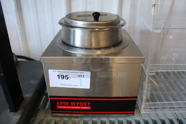 APW Wyott Model W-4B Stainless Steel Commercial Countertop Food Warmer w/ Insert and Lid. 120 Volts, 1 Phase. 9.5x9.5x11. Tested and Working!