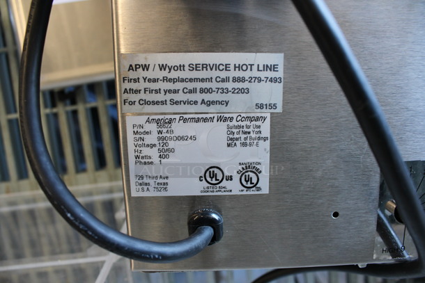 APW Wyott Model W-4B Stainless Steel Commercial Countertop Food Warmer w/ Insert and Lid. 120 Volts, 1 Phase. 9.5x9.5x11. Tested and Working! - Image 4 of 4