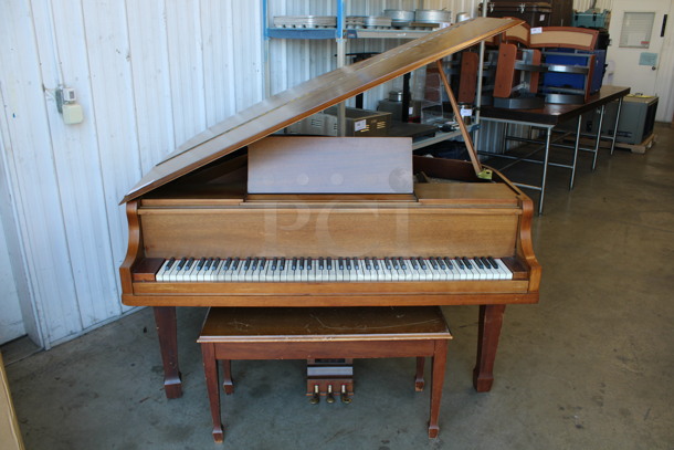 Wurlitzer Wooden Grand Piano w/ Bench. 56x58x61