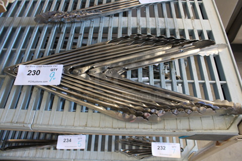 9 Metal Tongs. 12", 13". 9 Times Your Bid!